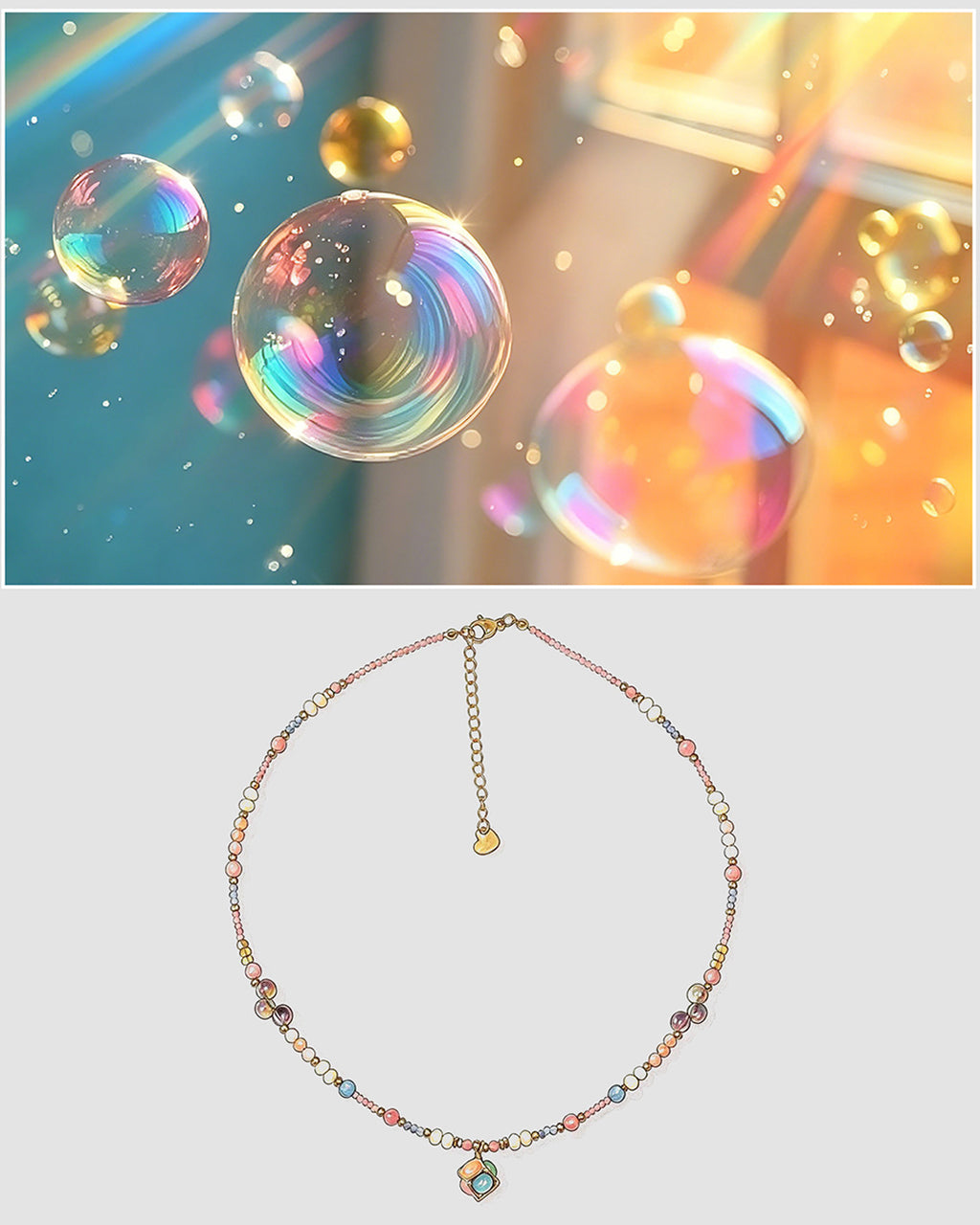 Handmade Natural Stone Jewelry Set – Necklace or Bracelet,ring  color bubble series