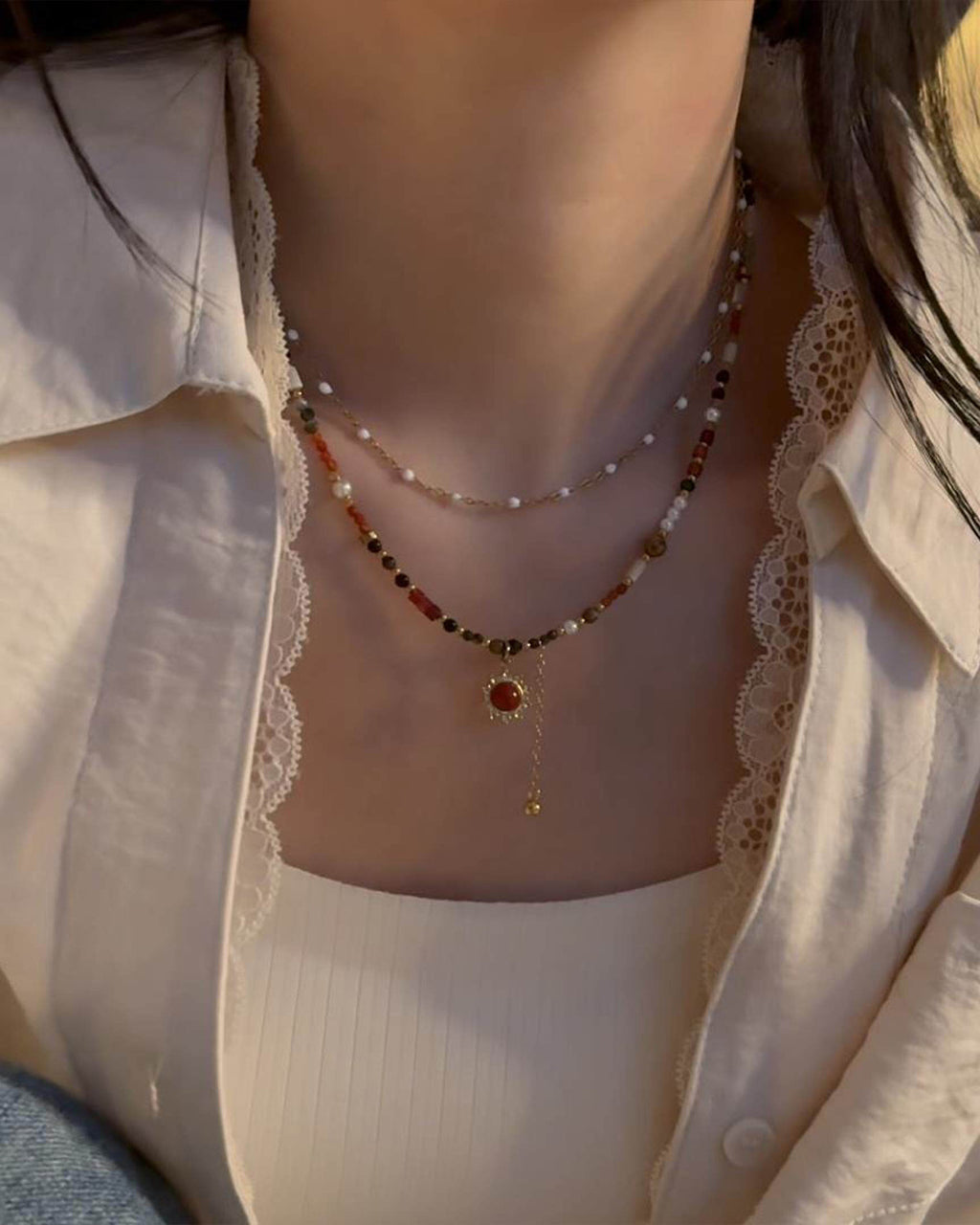 Handmade Natural Stone Jewelry Set – Necklace or Bracelet,ring sun series