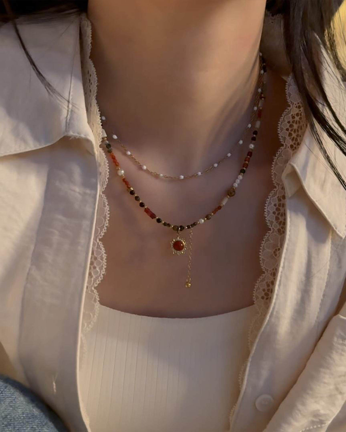 Handmade Natural Stone Jewelry Set – Necklace or Bracelet,ring sun series