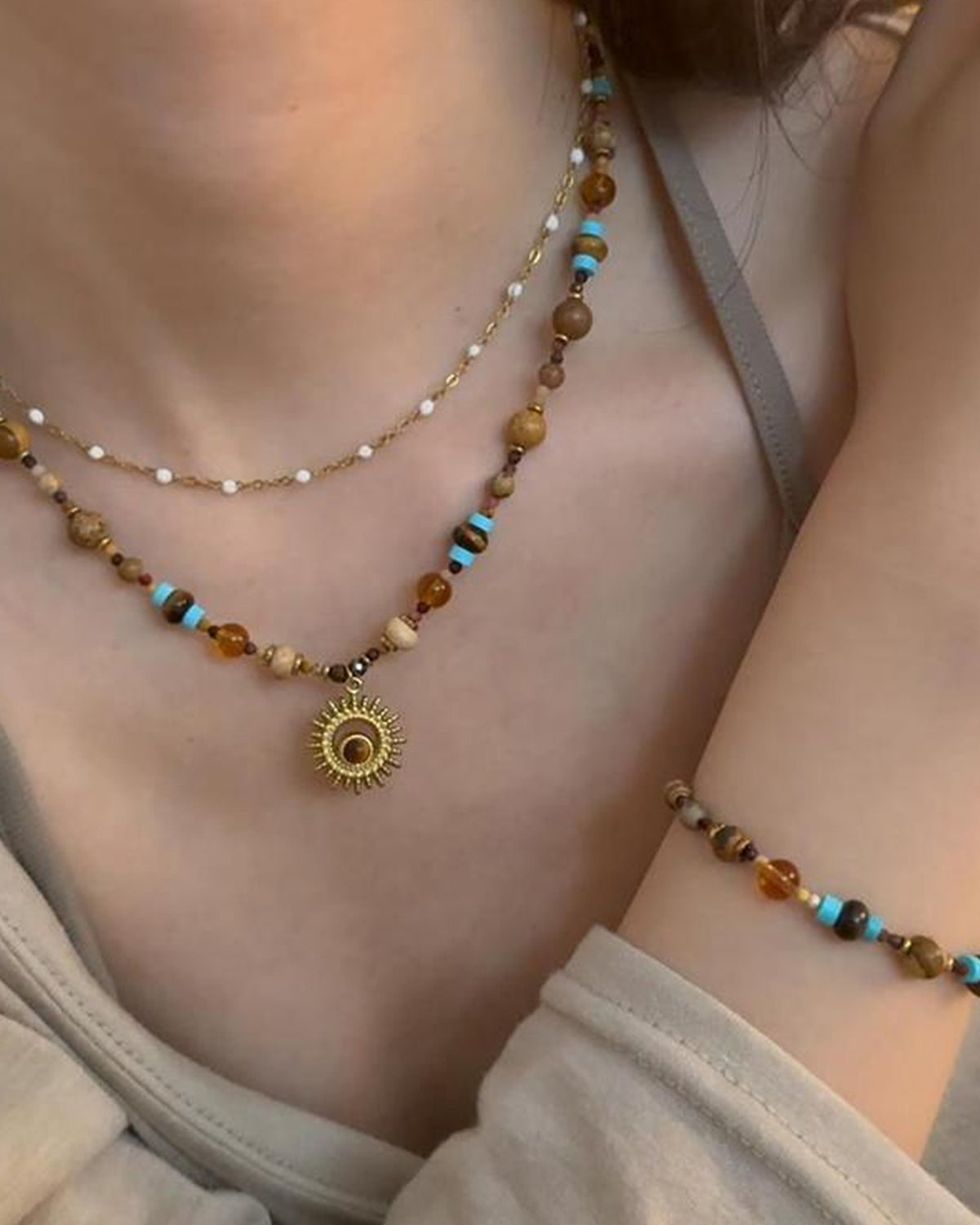 Handmade Natural Stone Jewelry Set – Necklace or Bracelet,ring  color bubble series