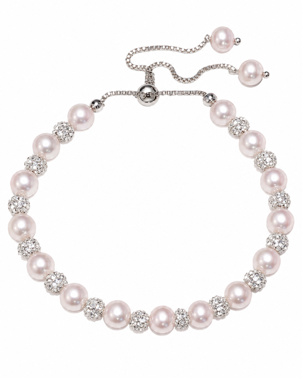 Adjustable Pearl Beaded Bracelet with Sparkling Rhinestone Accents
