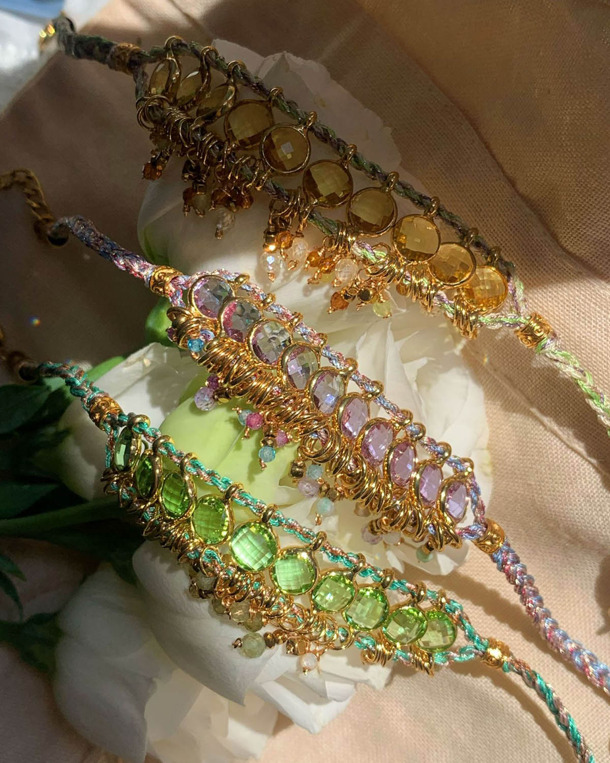 Colorful Crystal & Natural Stone Woven Bracelet
