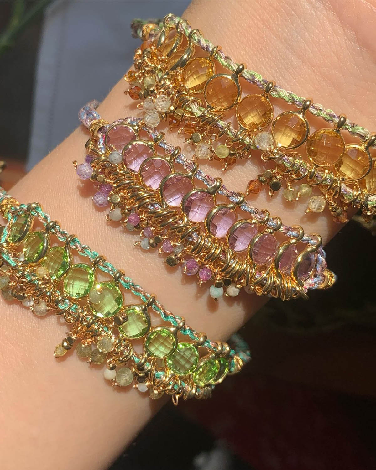 Colorful Crystal & Natural Stone Woven Bracelet