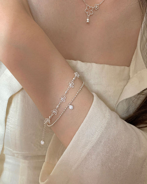 925 Sterling Silver Floral & Beaded Bracelet