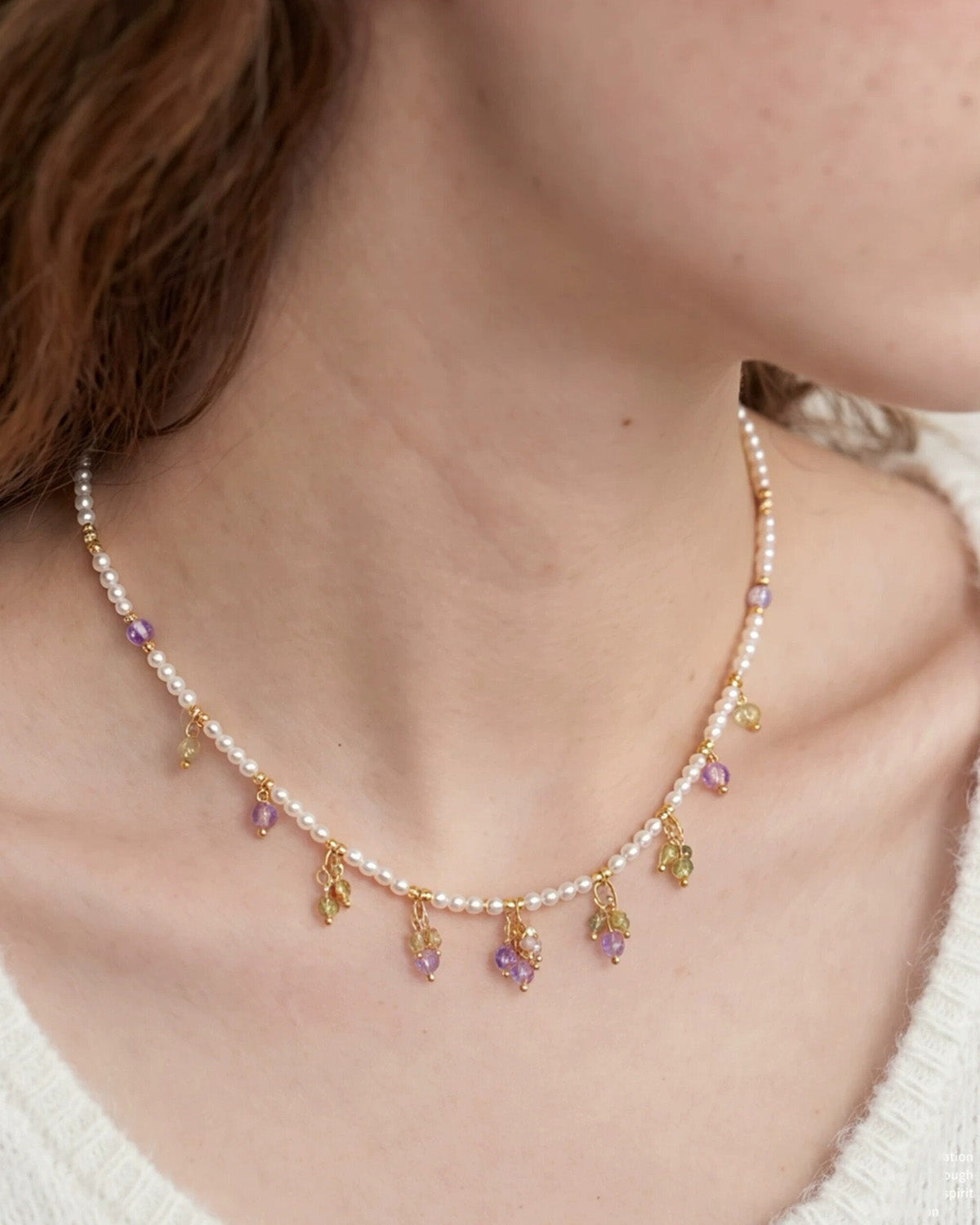 Colorful Zircon Pearl Charm Necklace