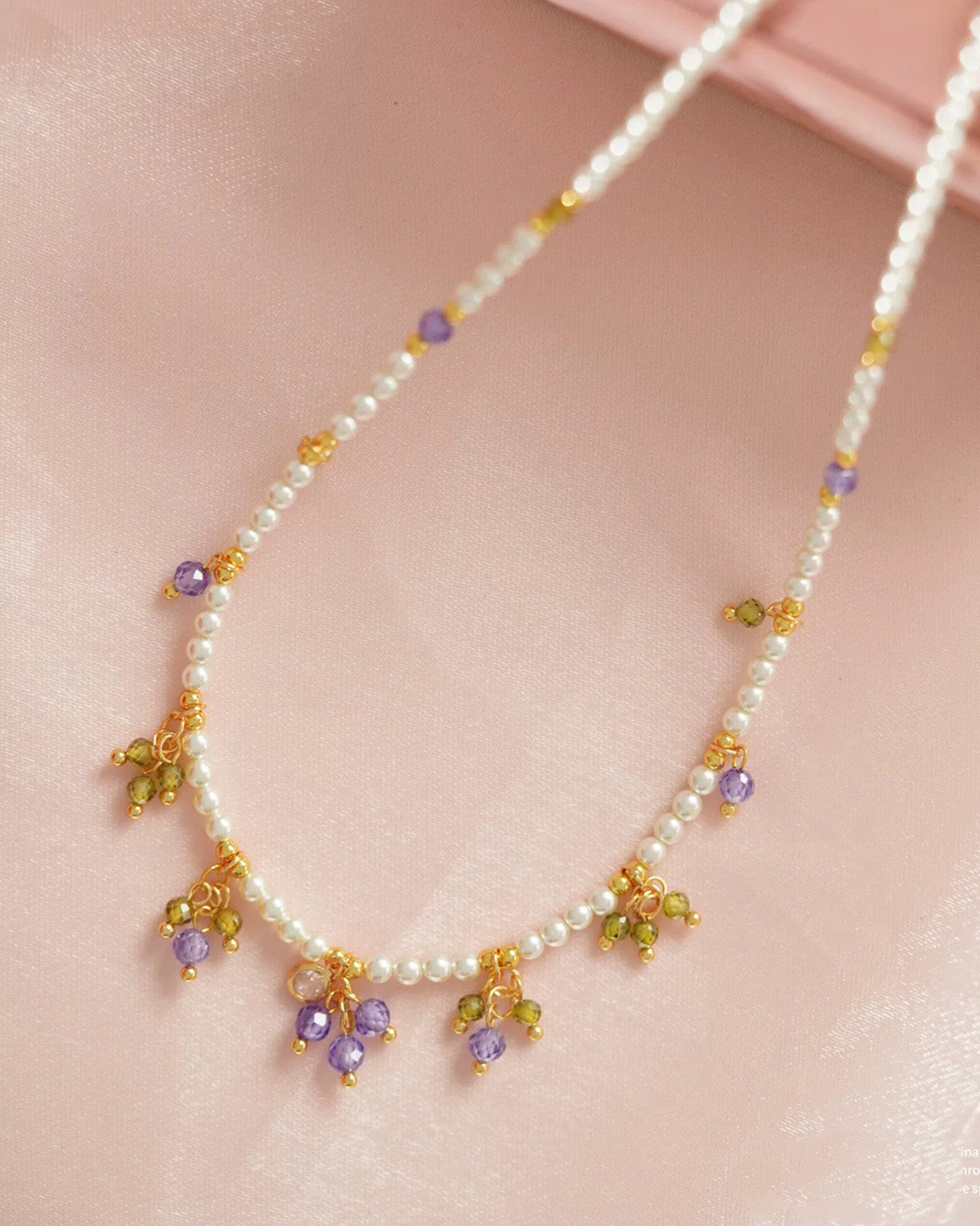 Colorful Zircon Pearl Charm Necklace