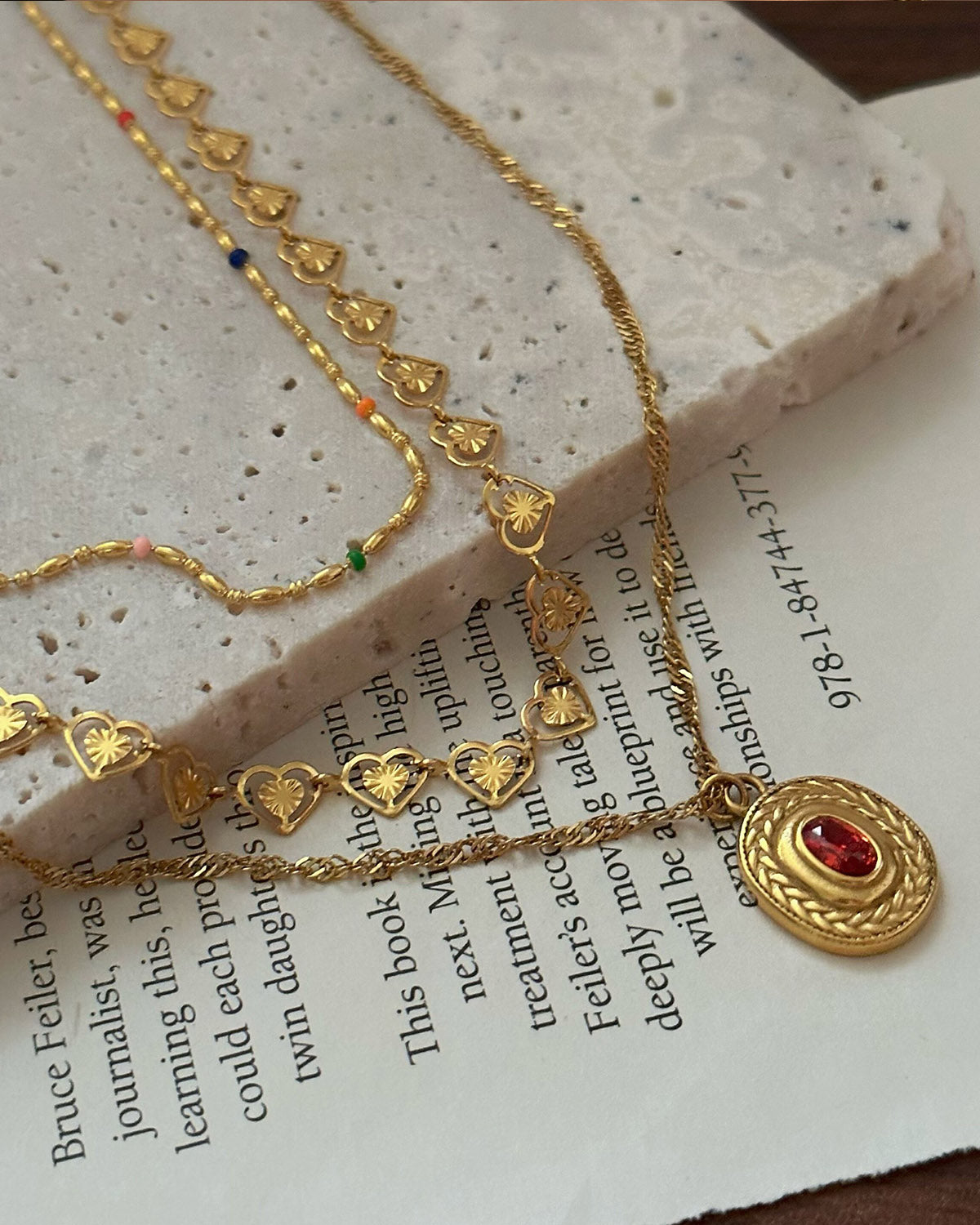Gold Layered Necklace Set – 3-Piece Vintage Pendant Chain