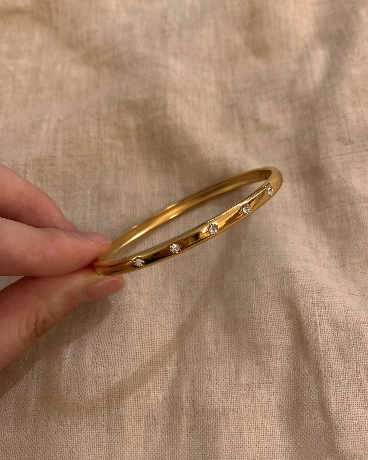 Gold-Tone Titanium Steel Zircon Bangle