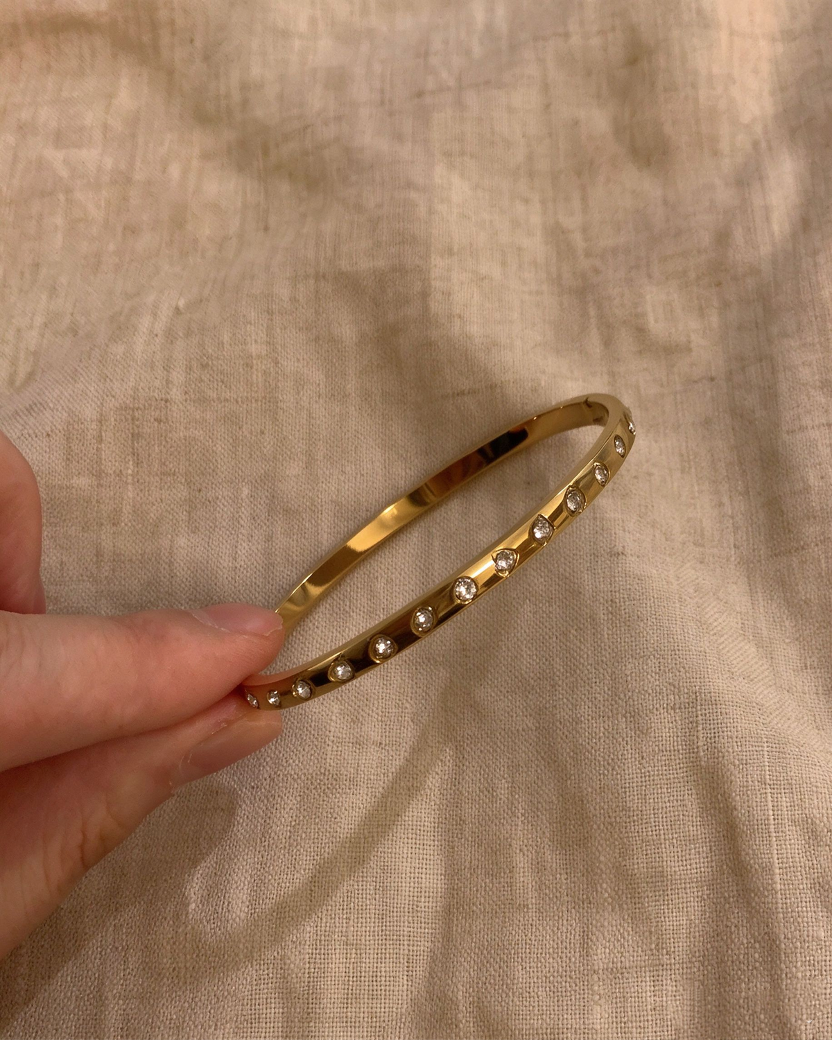 Gold-Tone Titanium Steel Zircon Bangle