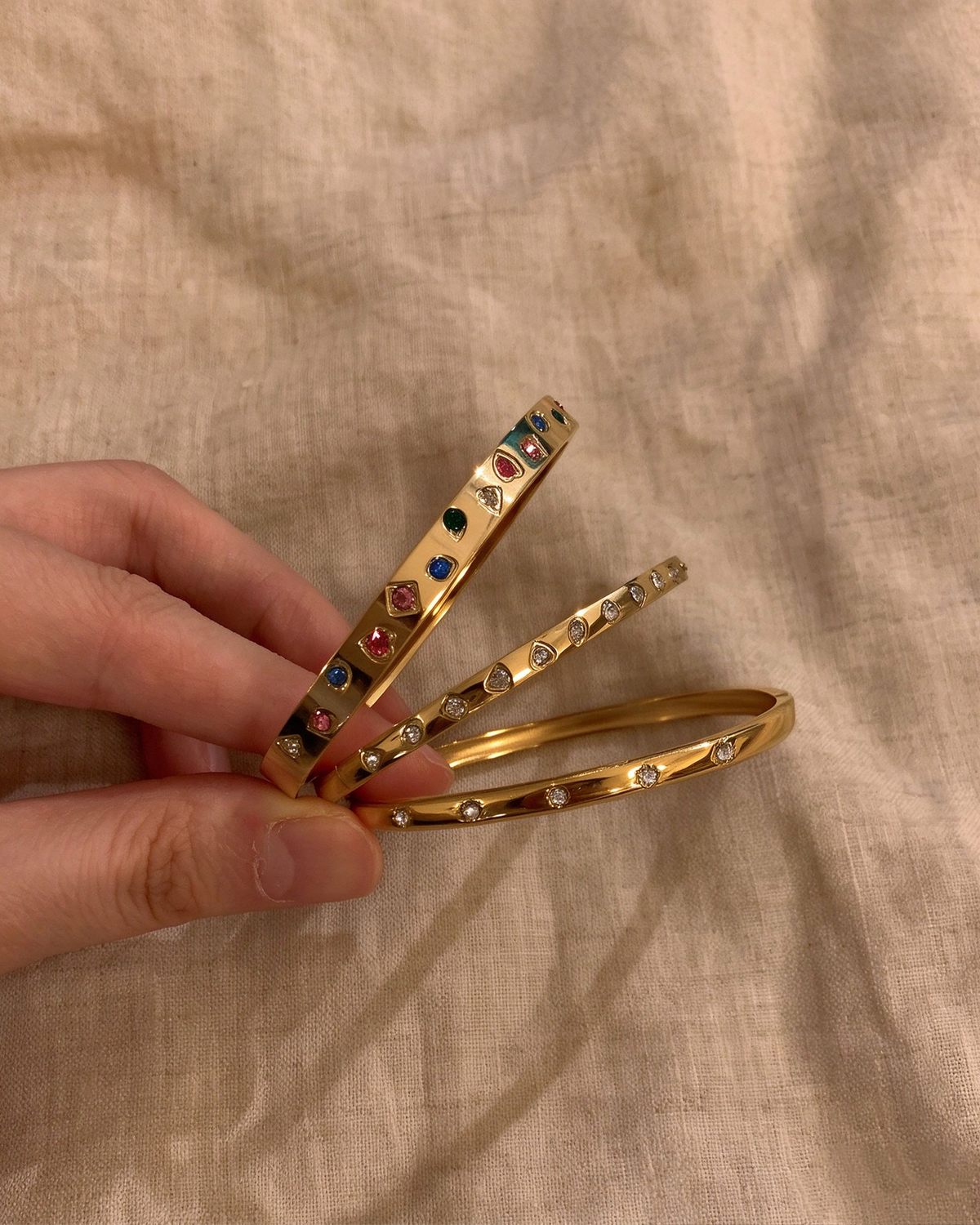 Gold-Tone Titanium Steel Zircon Bangle