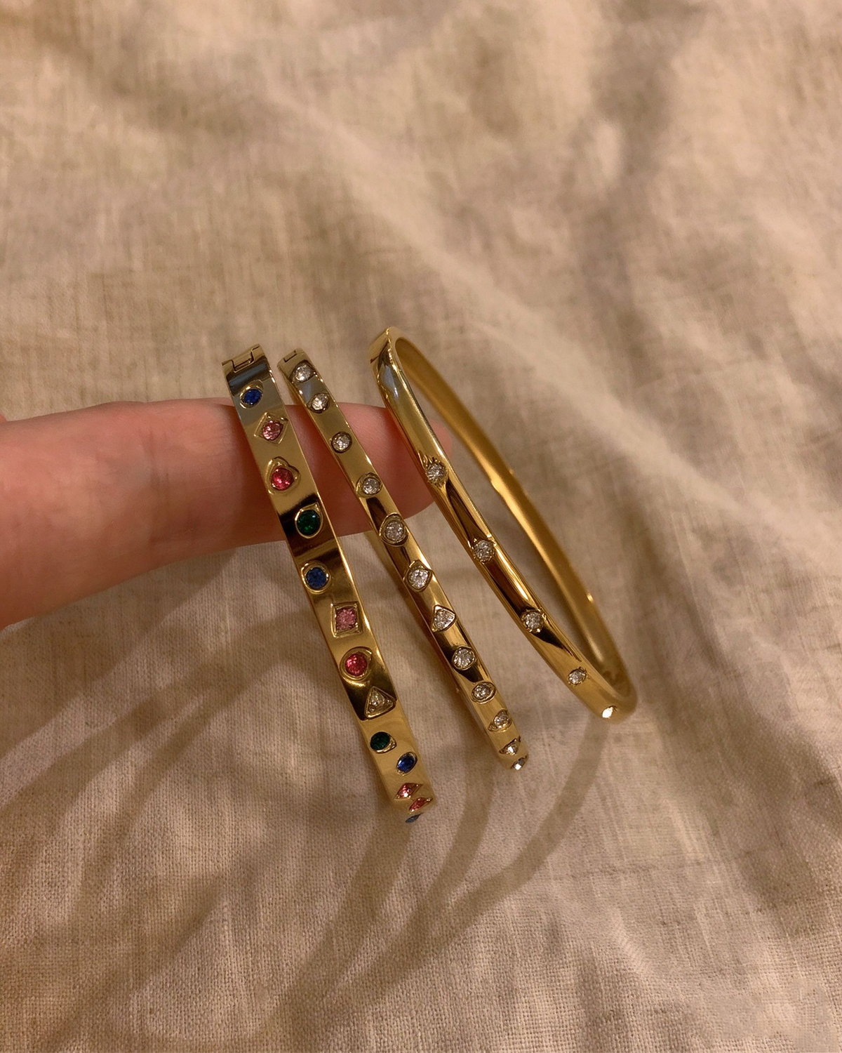 Gold-Tone Titanium Steel Zircon Bangle