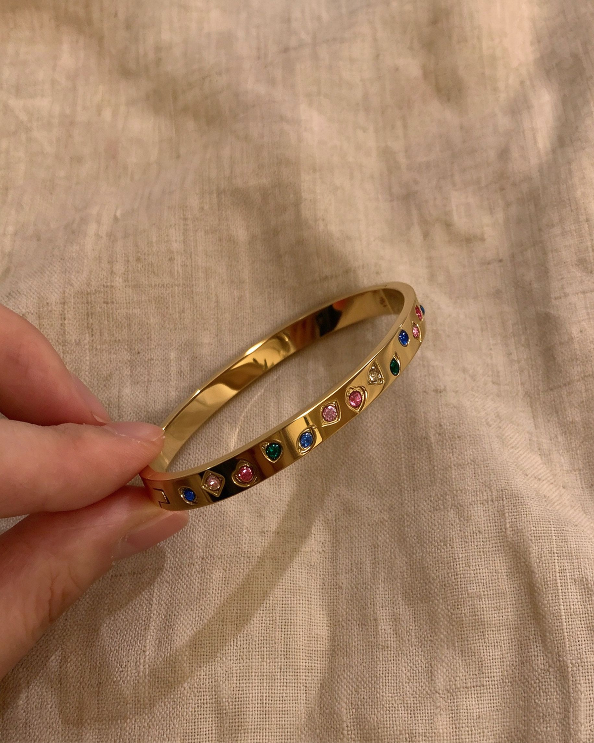 Gold-Tone Titanium Steel Zircon Bangle